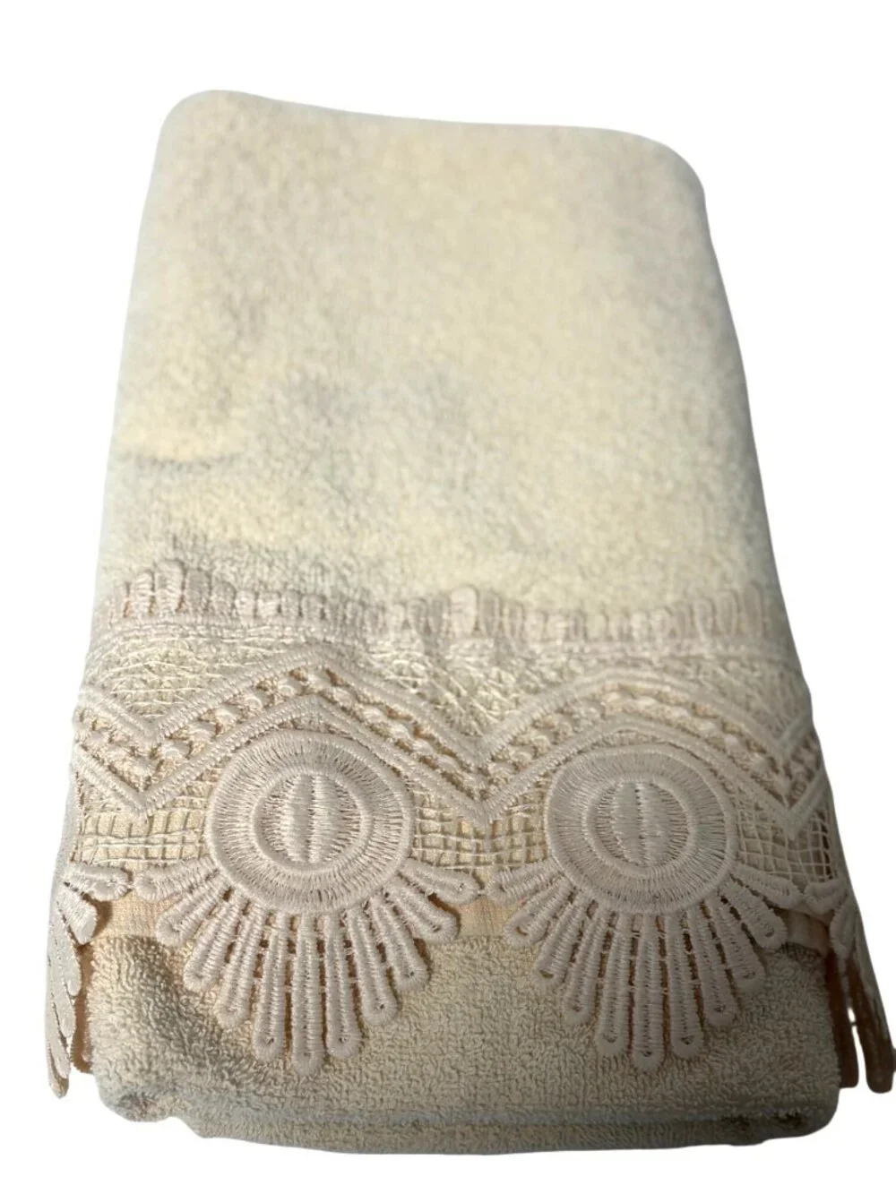 Zahari Home 3 Piece Fancy Display towels Lace Border Office White Cream Colored